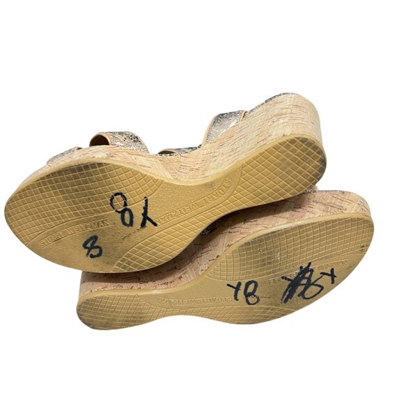 Stuart Weitzman Annex Penny Cracked Leather Wedge Sandals Shoes women's size 8.5 - Picture 8 of 8